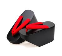 HAQMG Japonaise Pantoufle Femmes en Bois Sabots Geta Chausson Femme Traditionnelle Sandales Tongs Performances en Plein Air Sandales Danse Clog CompenséEs Chaussures (Color : Rosso, Size : 36/37 EU)