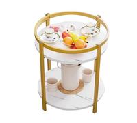HAQMG Tables d'appoint Rondes à 2 Niveaux avec cendrier, Petites Tables d'appoint for Salon, Chambre, Balcon, Petits espaces(Bianco,Gold)