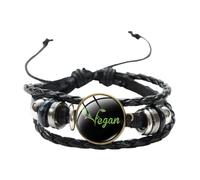Harajuku Bracelet en cuir végétalien noir avec régime végétarien Go Motif dôme en verre imprimé pour homme et femme, 20 mm, Verre