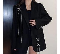 Harajuku Femmes Vestes Noir Gothique Punk Hip Hop Solide Vintage Blazer Manteaux Femmes Chic Chaîne Lâche Veste Streetwear