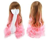 Harajuku ita Blue Pink Ombre Hair Wigs For Women Cheap Anime Cosplay Long Wavy Synthetic Wig With Bangs For Costume Party OneSize brownpink
