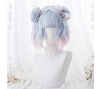 Harajuku Lolita perruque douce bouclés cheveux synthétiques frange frange filles adultes Cosplay avec petits pains résistant à la chaleur rose bleu tenue quotidienne