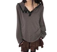 Harajuku Striped Shirt Y2K Long Sleeve Goth Sweatshirt Grunge Emo Hooded Top Teen Girls Dark Academia Tee Alt Clothes (black, M)