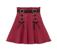 Harajuku y2k Lolita Gothique Kawaii vêtements Taille Haute Ruban Vintage Ourlet en Dentelle superposé Kawaii Mini Jupe Courte (Rouge,S)