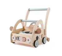 harayaa Chariot d'Apprentissage pour Enfants Bébé Pousseur Jouet d'Activité en Bois avec Tri de Formes Volant et Blocs Rotatifs Finition Bois Bords Arrondis Base Stable Adapté aux Maison Crèche