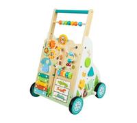 harayaa Children Learning Pousseur Bébé Chariot de Marche Enfant Jouet d'Éveil en Bois avec Parcours de Perles Rouages Fils Bouclés et Blocs Rotatifs Adapté, Array, Bleu, Modèle Garçon