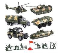 harayaa Ensemble de 6 Véhicules Miniatures En Alliage Moulé sous Pression, Modèles Assortis En Métal, Voiture et 6 Figurines D'hommes, Hélicoptère Inclus,