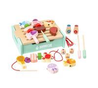 harayaa Ensemble de Barbecue En Bois pour Enfants, Jeu de Cuisine et D'imitation pour Apprendre à et Jouer Au Camping, Bleu