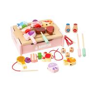 harayaa Ensemble de Barbecue En Bois pour Enfants, Jeu de Cuisine et D'imitation pour Apprendre à et Jouer Au Camping, Rose