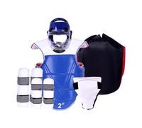 harayaa Ensemble D'équipement de de Karaté, équipement de Protection de Taekwondo Comprenant Un Gilet de Protection pour Les Tibias pour La Boxe, Bleu, pour 110 à 130 Cm