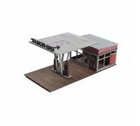 harayaa Essence Miniature Maquette Diorama Station Service Modèle Bois Panneaux Toit Auvent Bâtiment Découpé Finition Peinte Adapté aux Collections Maquettes, Station-Service Rétro