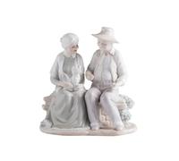 harayaa Figurine Couple Âgé en Porcelaine Base Détaillée Statue Décorative Peinte à la Main Finition Brillante Ornement Sentimental pour Étagère Manteau Table