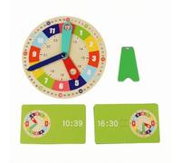 harayaa Horloge d'apprentissage du Temps en Bois Support Vert Cartes Illustrées Modèle Manuel à Aiguilles Réglables pour Enseigner la Lecture l'Heure Convient