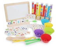 harayaa Jouet Éducatif Enfilage Perles Tri Comptage Classification Associations Didactique en Bois et Silicone avec Cartes Opérations et Séquences Pinces