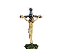 harayaa Statue de Jésus Crucifix En Prière Figurine Religieuse Peinte à La Main Croix Debout Décoration Décoration D'intérieur Objets de Collection Étagèr