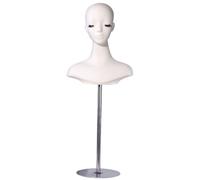 harayaa Tête de Mannequin Perruque Support Buste d'Épaules Cou Long Aspect Sobre PVC Stabilité pour Exposition de Perruques Chapeaux Adaptée aux Salons , Blanc