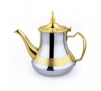 harayaa Théière Décorative Arabe en Acier Inoxydable Théière Service Boisson Cafetière Pichet Décoration Maison Inspiration Moyen-orientale Bande Dorée à, 48OZ/1.4L, Intercalaire Doré Avec Motif