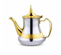 harayaa Théière Décorative Arabe en Acier Inoxydable Théière Service Boisson Cafetière Pichet Décoration Maison Inspiration Moyen-orientale Bande Dorée à, 24OZ/0.7L, Intercalaire Doré Avec Motif
