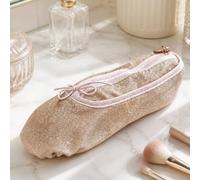 harayaa Trousse Danseuse avec Nœud Portable, Rose, Rose Clair Scintillant | Finition Pailletée Scintillante, Pochette En Forme Ballet, Léger, Sac Cosmétique avec Fermeture Éclair