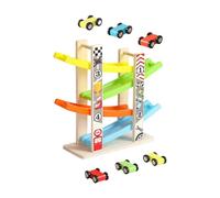 harayaa Voitures de Course En Bois avec Rampe de Jeu - Jouet pour Enfants - Idée Cadeau - Développement de La Motricité Fine, 4 pistes