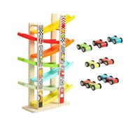 harayaa Voitures de Course En Bois avec Rampe de Jeu - Jouet pour Enfants - Idée Cadeau - Développement de La Motricité Fine, 7 pistes