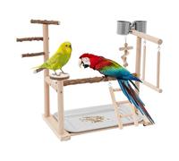 HarBin-Star Aire de jeu pour perroquet - Support en bois avec gamelles et plateau - Playstand pour oiseaux de petite à moyenne taille - 36 x 23 x 39 cm