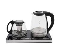HarBin-Star Bouilloire en verre 1,8 l + 1 l 1800 W avec passoire et piédestal en acier inoxydable, protection contre le fonctionnement à sec, fonction d'arrêt automatique, pour bureau, hôtel,