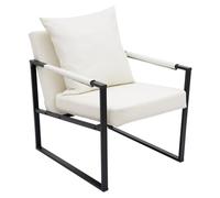 HarBin-Star Fauteuil avec accoudoirs et oreiller, fauteuil lounge, fauteuil rembourré, fauteuil TV, cadre stable, charge maximale : 130 kg, fauteuil pour salon, chambre à coucher (blanc)