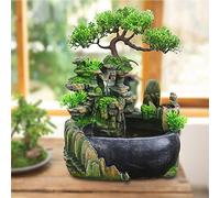 HarBin-Star Fontaine d'intérieur, bonsaï de table, cascade, pour le salon, le bureau, l'aquarium, en résine, avec plantes, 28 x 20 x 15 cm