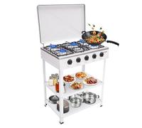 HarBin-Star Plaque de cuisson à gaz à 5 feux avec support antidérapant - Chariot de barbecue avec couvercle - Réchaud à gaz autoportant - 61,5 x 42,5 x 82 cm - Blanc