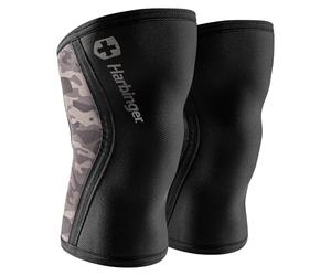 Harbinger 7MM Pro Bandages Genou - Soutien et Chaleur | Gris Camo; XL; compression et soutien; design 4 panneaux élastique; réduit l'inflammation et améliore la circulation
