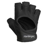 Harbinger Gants de Musculation Power 2.0 - Paume en Cuir Rembourrée, Doigts Mi-Longs, Ajustement Respirant, Sangle de Poignet - Protection Grip & Callosités pour Entraînement - Femme, Noir, Petit