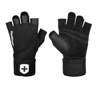 Harbinger Gants de Musculation Pro Wristwrap 2.0 - Paume en Cuir Véritable, Bandes de Poignet Intégrées, Stretch 4 Voies, Design Perforé - Gants de Gym Max Support - Unisexe, Noir, X-Large