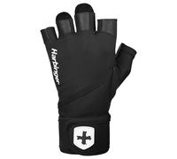 Harbinger Gants de Musculation Pro Wristwrap 2.0 - Paume en Cuir Véritable, Bandes de Poignet Intégrées, Stretch 4 Voies, Design Perforé - Gants de Gym Max Support - Unisexe, Noir, Grand