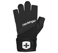 Harbinger Gants Training Grip Wristwrap 2.0 - Gants de Levage Lourds avec Paume rembourrée TechGel, Sangle Ajustable, extensibilité 4 Directions - Unisexe, Noir, Grand