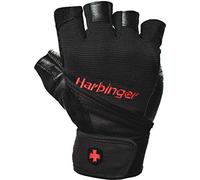 Harbinger Pro Wrist Wrap Gants de Sport pour les Hommes, Protection des Paumes en Cuir, Gants d'entraînement de Fitness de Fitness, Noir, XL