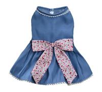 HARBINGG Manteau Chien Jeans Princesse Robe Confortable pour Chien Jeans Dentelle Pet Dress Summer Wear Elegant Bow-Bleu-Le XS