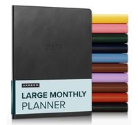 Harbor Grand planificateur mensuel 2027, calendrier et bloc-notes, en similicuir durable, 14 mois, 96 pages, couverture souple et légère - Noir Cambridge - 24,8 x 19,1 cm