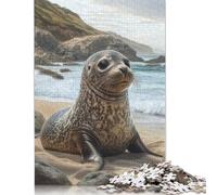 Harbor Seal Pup on The Beach Puzzle 1000 Pièces Educa Jouet en Bois Divertissement Créatif De l'art De La Décoration Jeu Éducatif Challenge Toy Adultes & Enfants des 14 Ans 1000pcs (40x28cm)