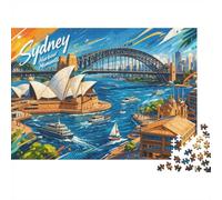 Harbour Bridge Opéra Puzzle, 1000 Pièces pour Adultes Haute Qualité | 52x38cm Carton, Exercice Mental, Ajustement Serré, Admirateurs D'art, Réduction Du Stress