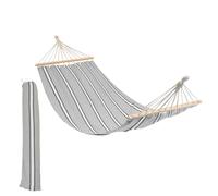 Harbour Housewares 1x Bande Gris/Blanc 276cm x 80cm Hamac de Jardin en Coton avec Barres d'écartement - Extérieur Patio Suspendu Balançant Adulte Hamacs