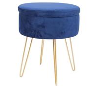 Harbour Housewares 1x Bleu/Or H45 x D36cm Rond Repose-Pieds de Rangement en Velours - Salon Mettre la Table Tabouret Ottoman Pouf Chaise Siège