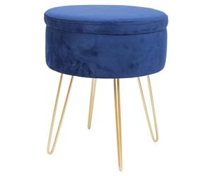 Harbour Housewares 1x Bleu/Or H45 x D36cm Rond Repose-Pieds de Rangement en Velours - Salon Mettre la Table Tabouret Ottoman Pouf Chaise Siège