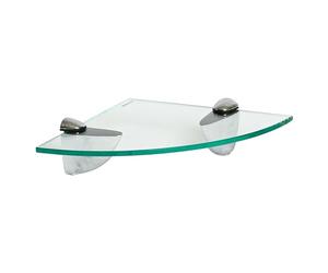 Harbour Housewares 1x Clair 20cm Étagère d'angle en Verre Flottant - Salle de Bain Douche Cuisine Rayonnage Stockage Unité d'Affichage avec Supports Argentés