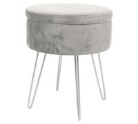 Harbour Housewares 1x Gris/Argent H45 x D36cm Rond Repose-Pieds de Rangement en Velours - Salon Mettre la Table Tabouret Ottoman Pouf Chaise Siège