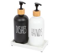 Harbour Housewares 2pc Distributeur de Savon à Main et à Vaisselle Ensemble en Verre avec Plateau en Céramique - 500ml - Blanc/Noir - Salle de Bain Douche Liquide Pompe Bouteille