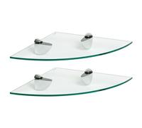 Harbour Housewares 2X Clair 30cm Étagères d'angle en Verre Flottant - Salle de Bain Douche Cuisine Rayonnage Stockage Unité d'Affichage avec Supports Argentés