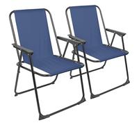 Harbour Housewares 2X Noir Mat/Bleu Marine Chaise de Plage Pliante en Métal - Portable Poids Léger Adultes Extérieur Camping Jardin Pêche Balancelle Siège