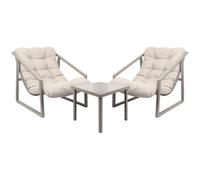 Harbour Housewares 3 Pièces Ensemble Bistro de Patio en Métal Rembourré avec Table d'Appoint & 2 Chaises Longues - Beige - Confortable 2-Places Extérieur Jardin Balcon Meubles avec Coussins