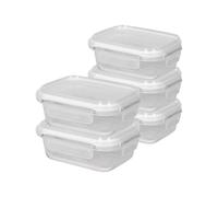 Harbour Housewares 370ml Récipients de Stockage d'Aliments en Verre avec Couvercles - Clair/Blanc - 5X Petit Réutilisable Hermétique Préparation des Repas Boîte à Déjeuner Emporter Céréale Office Set